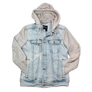 Hollister Distressed Super Light Washed Denim Jacket Hoodie Size XS Unisex